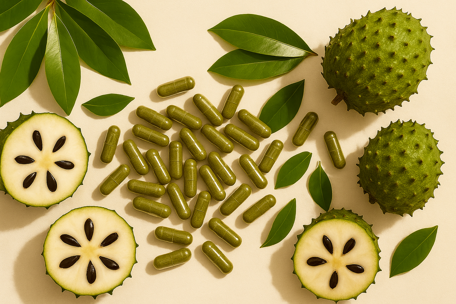 soursop fruit, soursop capsules, soursop leaves